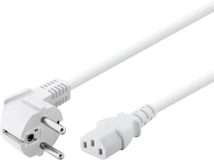 Nätkabel CEE7/7 vinklad till C13 2.0m vit @ electrokit (1 av 2)