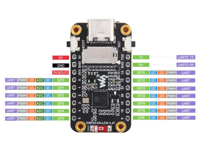 ESP32-C6 utvecklingskort med MicroLCD 172x320px @ electrokit (7 av 8)