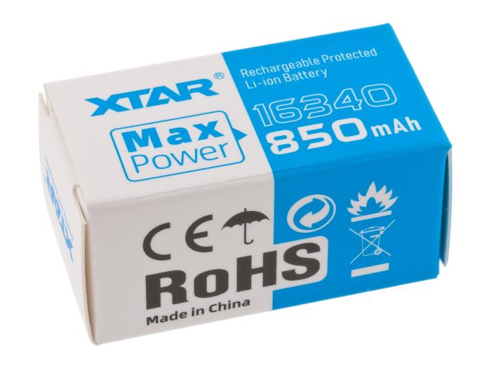 Batteri Li-Ion 16340 3.6V 850mAh med skyddskrets XTAR @ electrokit (2 of 2)