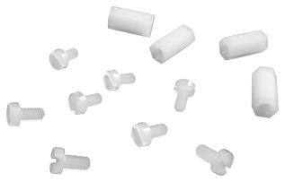 Set med 4x distanser och 8x skruv nylon - M2.5x12.5 @ electrokit