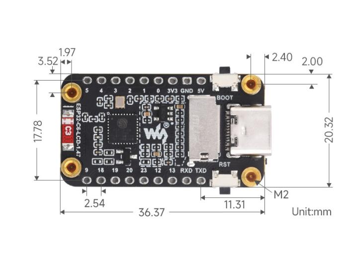 ESP32-C6 utvecklingskort med MicroLCD 172x320px @ electrokit (8 av 8)