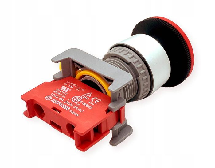 Nödstopp ø22mm 1-pol NC 230VAC / 3A IP65 @ electrokit (2 av 3)