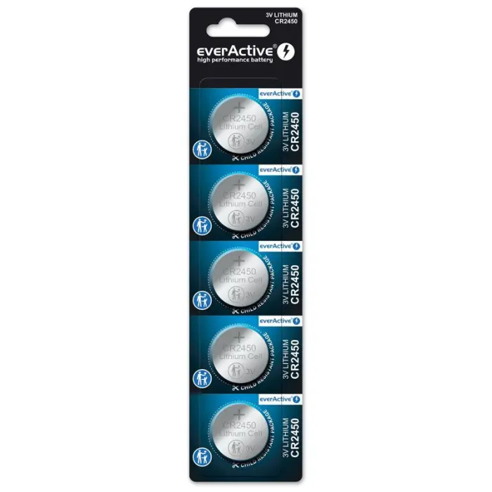 CR2450 lithium battery 3V everActive 5-pack @ electrokit (1 of 1)