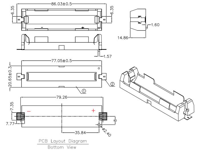 Batterihållare 1x18650 PCB SMD @ electrokit (3 av 3)