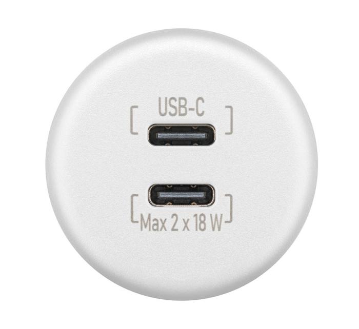 Flush mount charging socket 2x USB-C 2x18W 12-24V white @ electrokit (3 of 3)