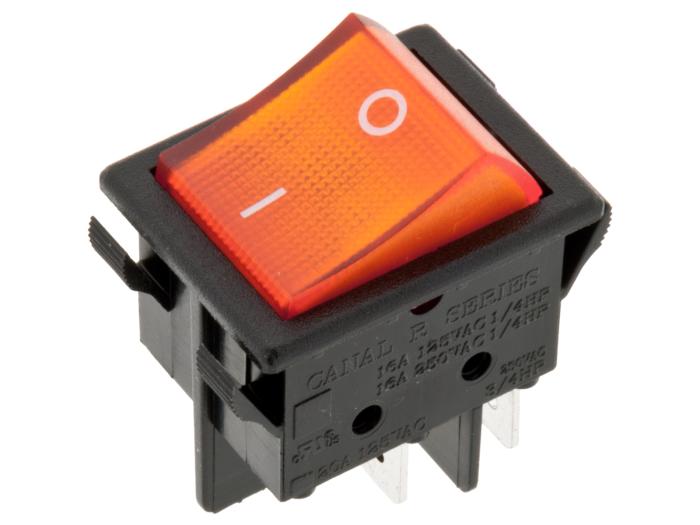 Vågomkopplare 2-pol on-off orange med lampa I/O @ electrokit (1 av 2)