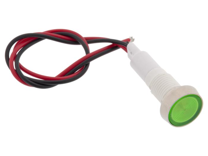 Panelindikator 12V AC/DC ø10mm grön med kabel @ electrokit (1 av 1)
