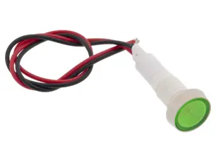 Panelindikator 12V AC/DC ø10mm grön med kabel @ electrokit