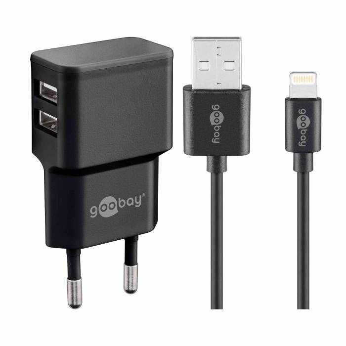 2-port USB-laddare 12W 2.4A för iPhone svart MFi-certifierad @ electrokit (1 av 5)