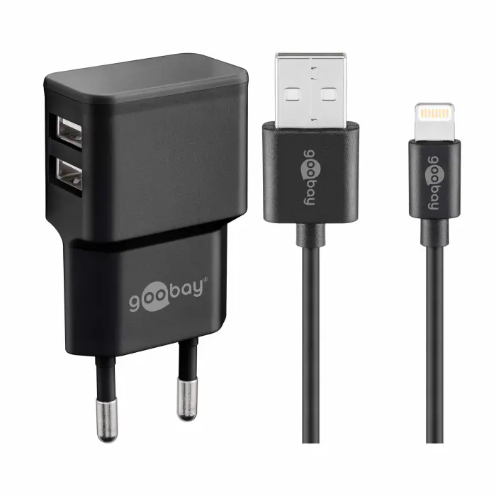 2-port USB-laddare 12W 2.4A för iPhone svart MFi-certifierad @ electrokit (1 av 5)