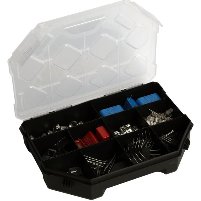 Sortimentlåda 10 fack svart/klar 195x142x40mm @ electrokit (1 av 3)