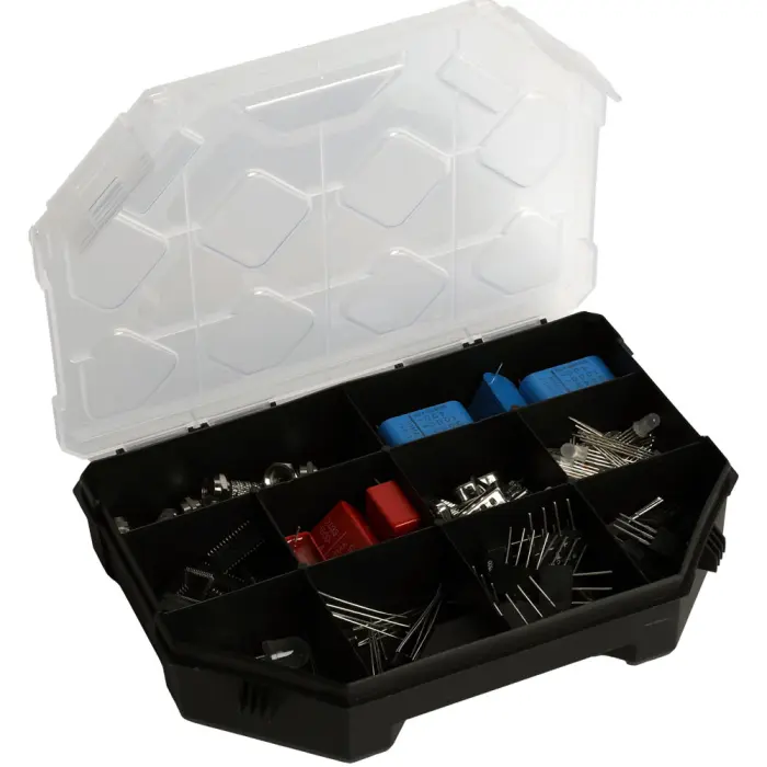 Sortimentlåda 10 fack svart/klar 195x142x40mm @ electrokit (1 av 3)