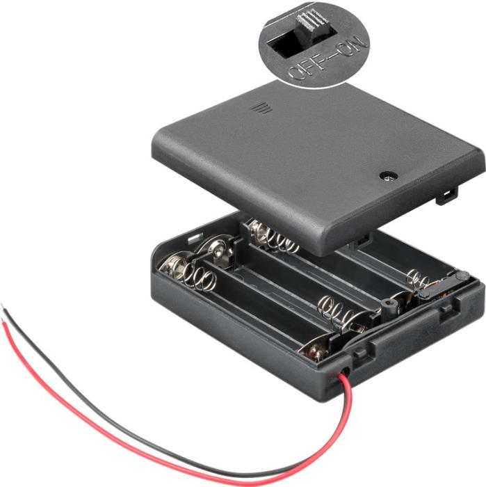 Batterihållare 4x AA box brytare kabelanslutning @ electrokit (1 av 1)