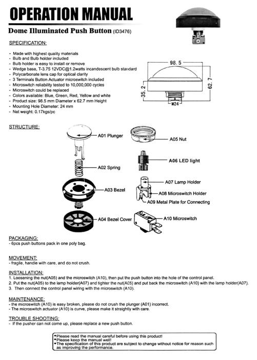 Tryckknapp arkad ø100mm Big Dome vit @ electrokit (5 av 5)