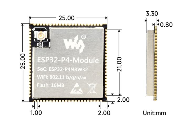 ESP32-P4 + ESP32-C6 modul 32MB, PSRAM 32MB u.FL @ electrokit (3 av 3)