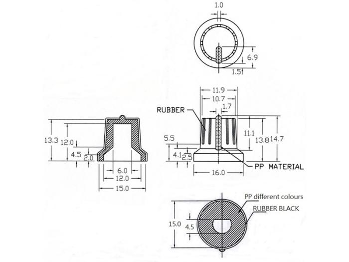 Ratt gummi svart ø16x14.7mm D-axel @ electrokit (3 av 3)
