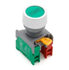 Tryckstr&ouml;mbrytare gr&ouml;n start &oslash;22mm 1-pol NC + NO 230VAC / 3A IP65 @ electrokit
