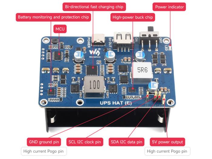 UPS Strömförsörjning 4x 21700-celler för Raspberry Pi @ electrokit (8 of 10)