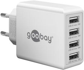 4-port USB-laddare 30W 6A vit @ electrokit