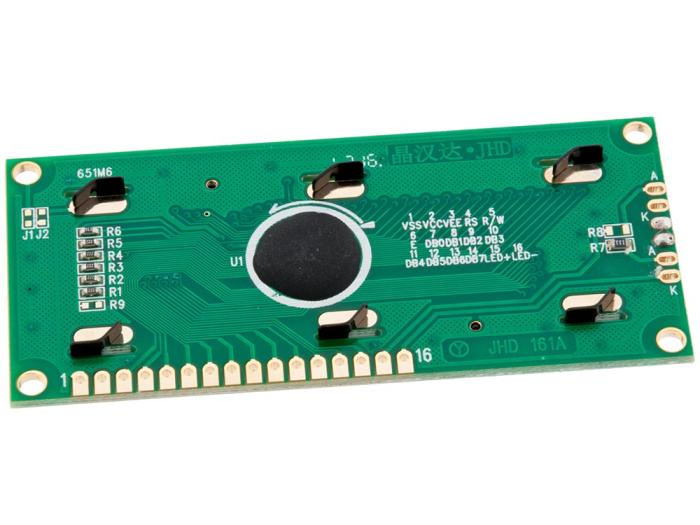 LCD 1x16 tecken gul/grön JHD161A TN @ electrokit (2 av 2)