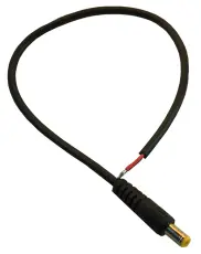 DC-kabel 2.1/5.5mm hane till open end 0.3m svart @ electrokit