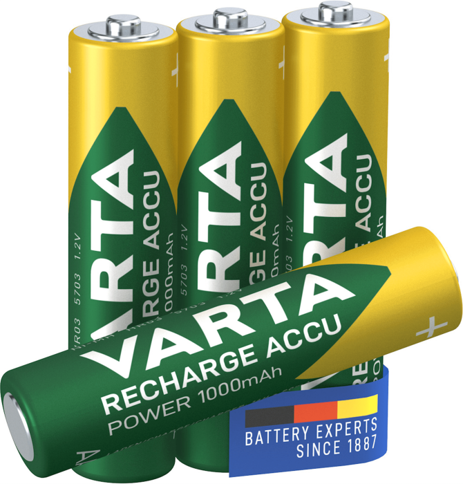 NiMH AAA batteri laddbart 1.2V 1000mAh Varta 4-pack @ electrokit (2 av 2)