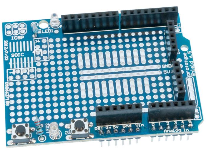 Prototypkort för Arduino UNO R3/R4 med kopplingsdäck @ electrokit (2 av 3)