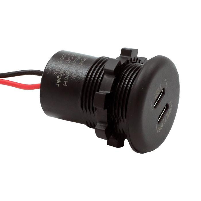Flush mount charging socket 2x USB-C 2x18W 12-24V black @ electrokit (2 of 3)