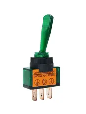 Long lever toggle switch w. lamp, on-off green 12V @ electrokit