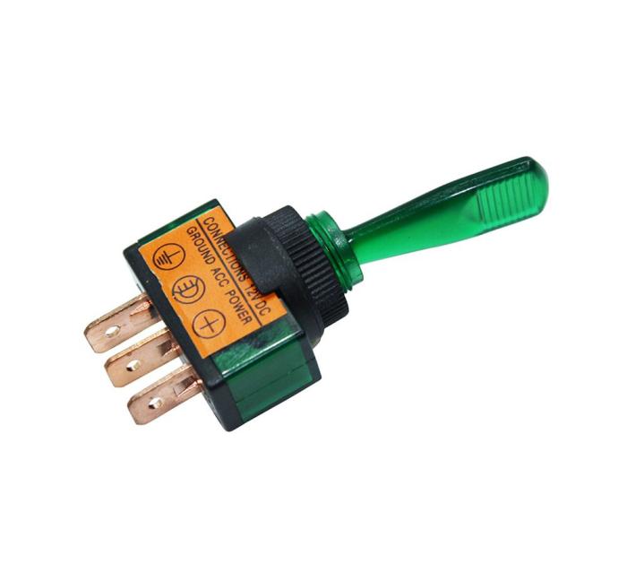 Vippströmställare lång arm, med grön lampa on-off 12V @ electrokit (2 av 4)
