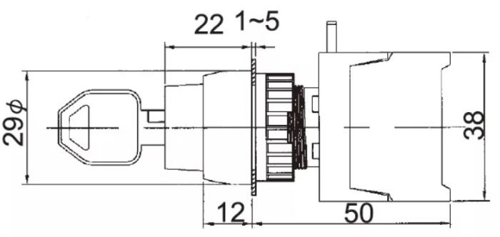 Nyckelbrytare ø22mm NC + NO 230VAC / 3A IP65 @ electrokit (2 av 2)