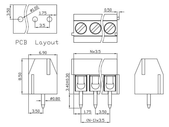Skruvplint 3.5mm 3-pol grön @ electrokit (3 av 3)