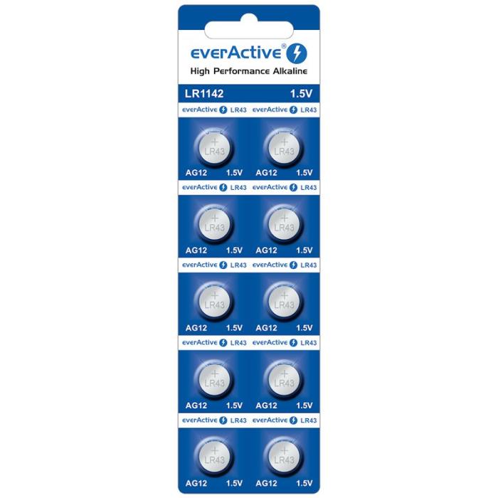 LR43 LR1142 alkalisk knappcell 1.5V everActive 10-pack @ electrokit (1 av 1)