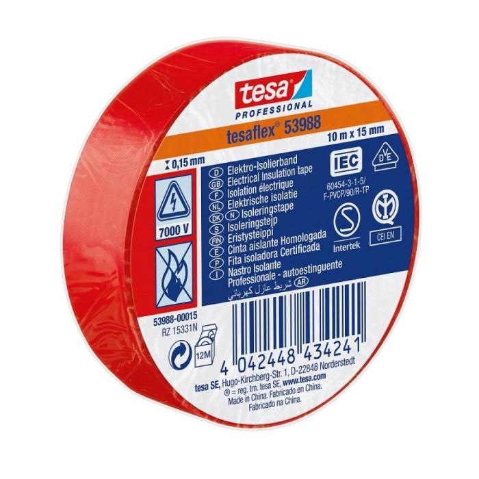 Eltejp röd 10m 15mm tesaflex @ electrokit (1 av 1)