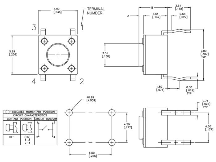 Taktila omkopplare PCB 6x6x4.8mm - 100-pack @ electrokit (2 av 2)