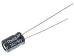 Electrolytic capacitor 10uF 50V 105C &oslash;5x7mm 1000h @ electrokit