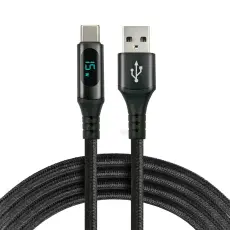 USB-A-till USB-C laddkabel med effektm&auml;tare 15W 1.0m @ electrokit