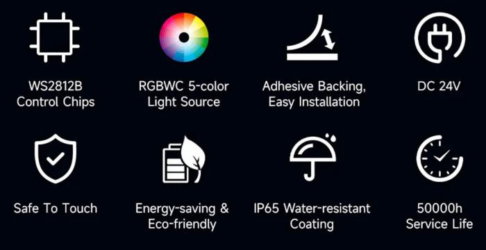 RGBCW COB LED-strip 5m WS2812B 1428LED/m 26W/m 24V @ electrokit (9 of 10)