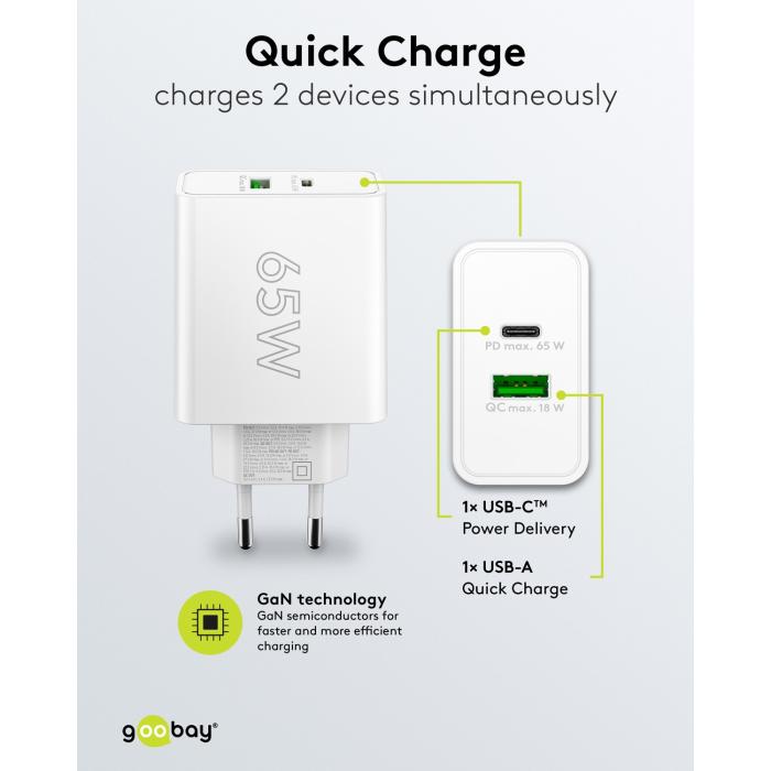 USB-C PD + USB-A GaN laddare 65W svart @ electrokit (2 av 4)
