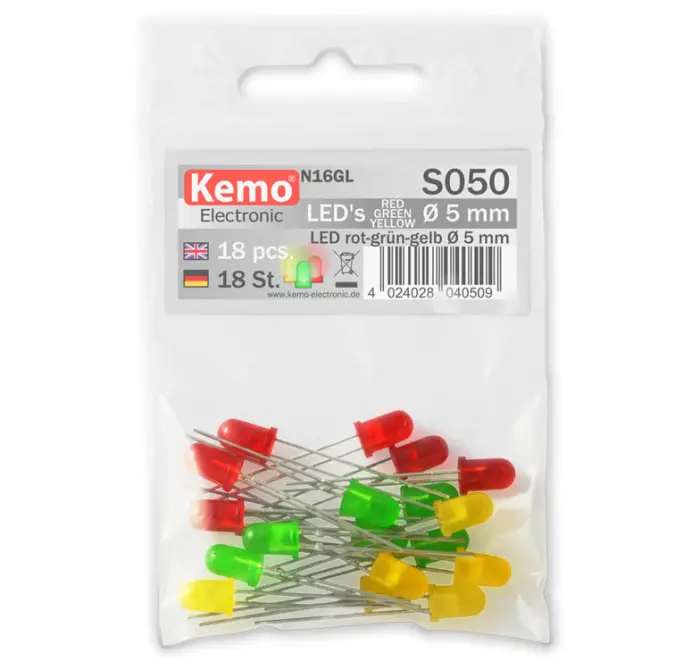 LEDs 5mm approx. 18 pcs - red, green, yellow @ electrokit (2 of 2)