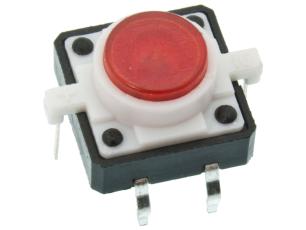 Taktil omkopplare PCB 12x12x7mm med LED röd @ electrokit