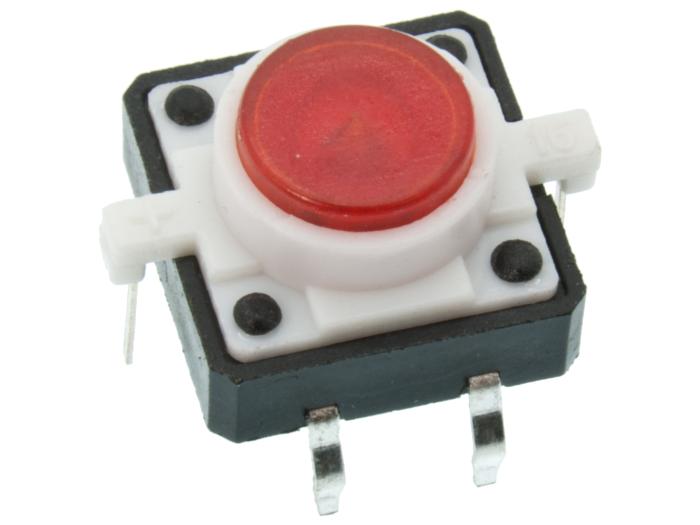 Taktil omkopplare PCB 12x12x7mm med LED röd @ electrokit (1 av 3)