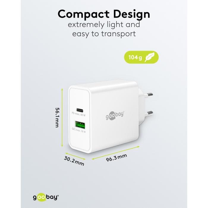 USB-C PD + USB-A GaN laddare 65W svart @ electrokit (4 av 4)