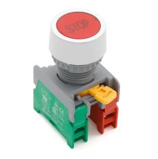 Tryckstr&ouml;mbrytare r&ouml;d stop &oslash;22mm 1-pol NC + NO 230VAC / 3A IP65 @ electrokit