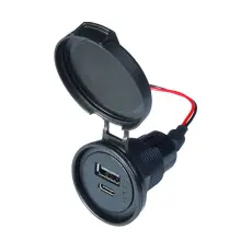 Flush mounted charging socket USB-C and A 3.6A 8-34V cover @ electrokit