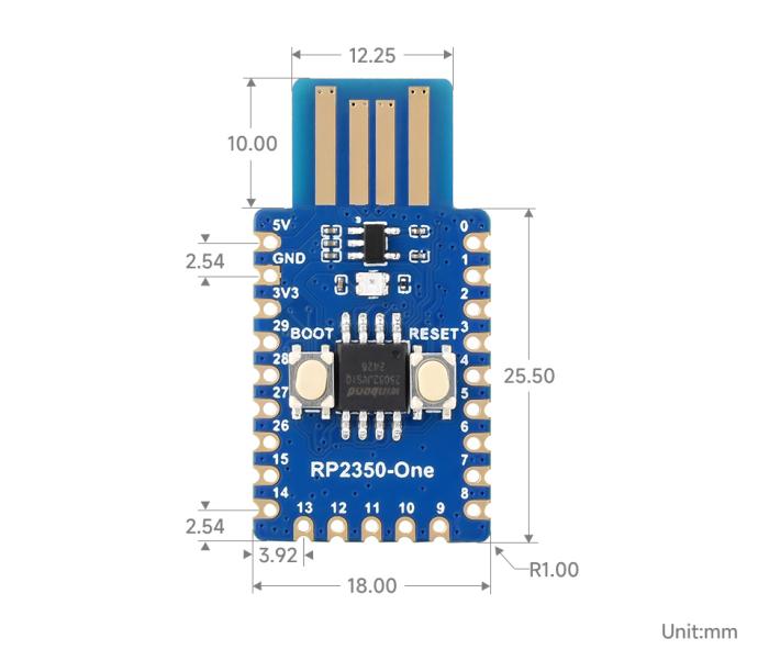 RP2350 4MB mini dev board USB-A @ electrokit (8 of 9)