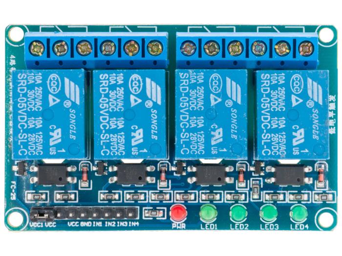 Reläkort x4 5V opto-isolerat aktiv låg @ electrokit (3 av 4)
