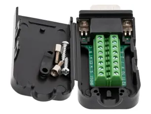 Kontakt DB15 hane D-SUB skruvplint + k&aring;pa @ electrokit