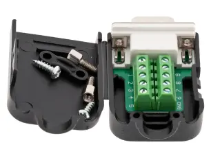 Kontakt DB9 hona D-SUB skruvplint + k&aring;pa @ electrokit