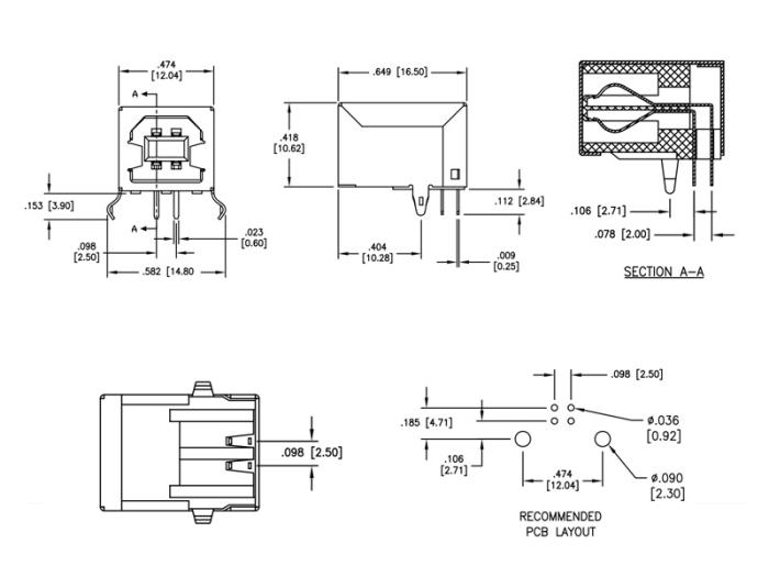 USB-B female PCB angled @ electrokit (3 of 3)